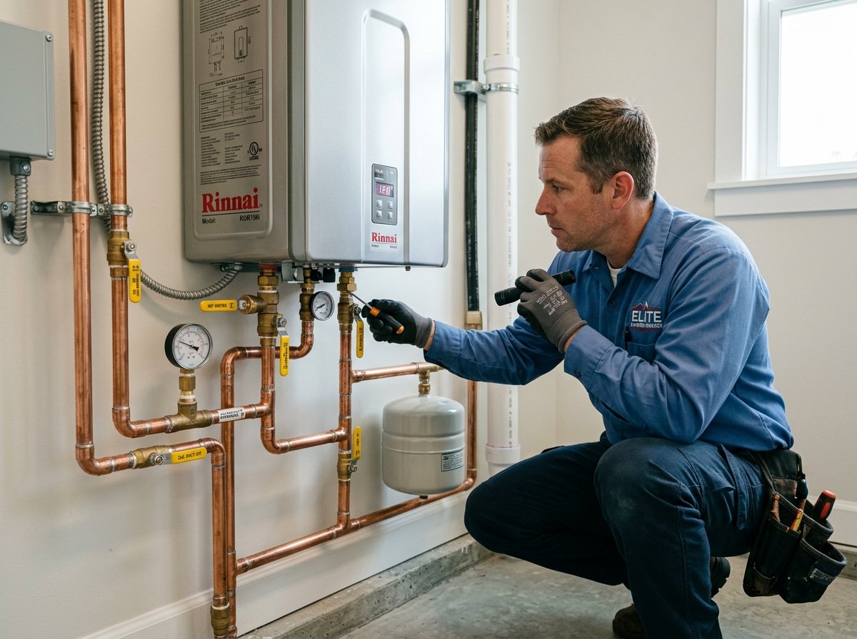 Master Plumbing Technician Installing Modern Tankless System in Nashville